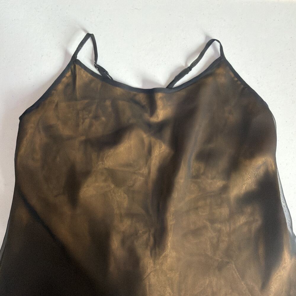 Vintage Victorias Secret Mustard Slip Dress Black Sheer large festival victorian - Picture 10 of 14